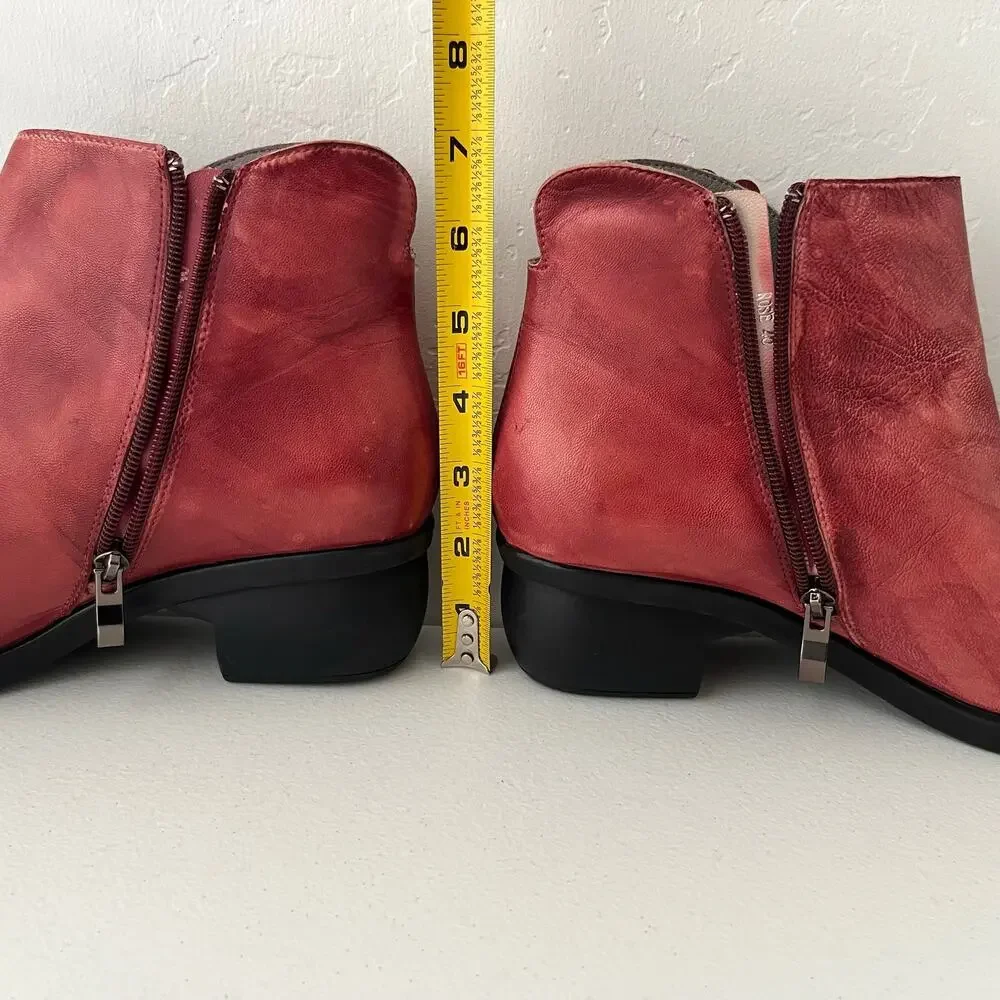 Socofy Rose Handmade Leather Ankle Boots 3D Floral Applique Artsy Size 40/9-9.5